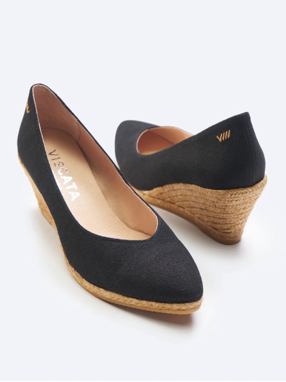 VISCATA Black Espadrille Wedge Pumps